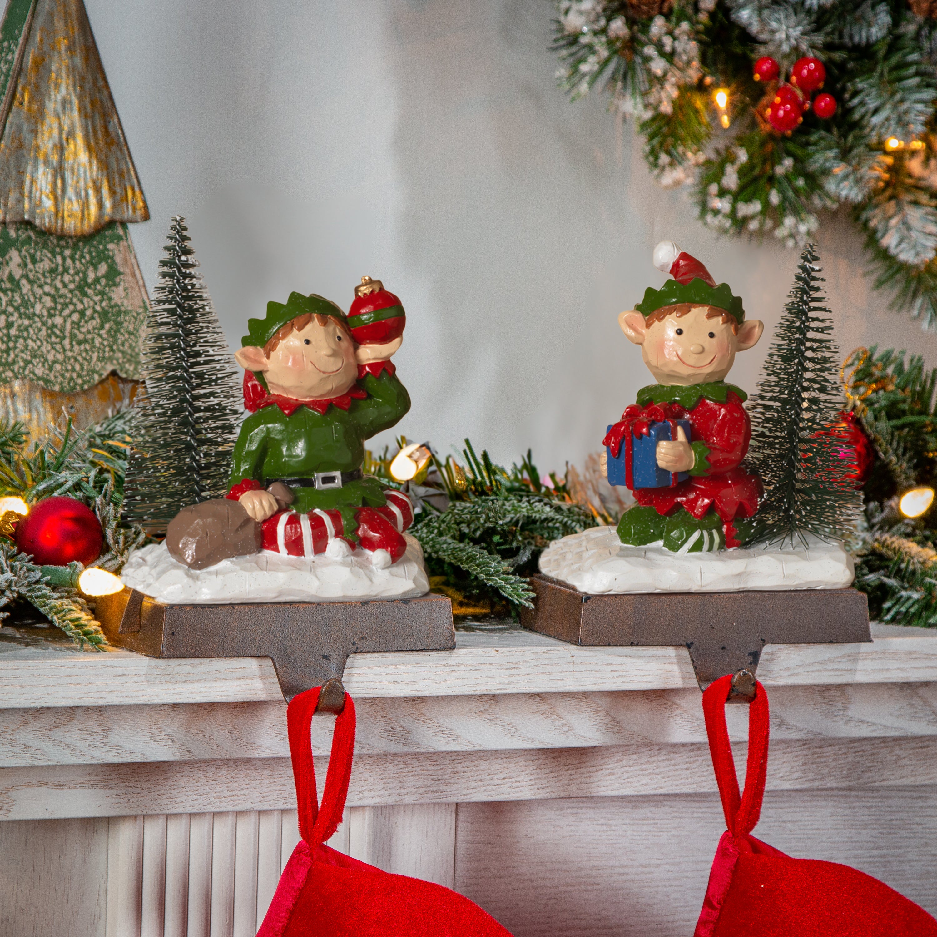 Set of 2 Whimsical Christmas Elf Holiday Stocking Holders